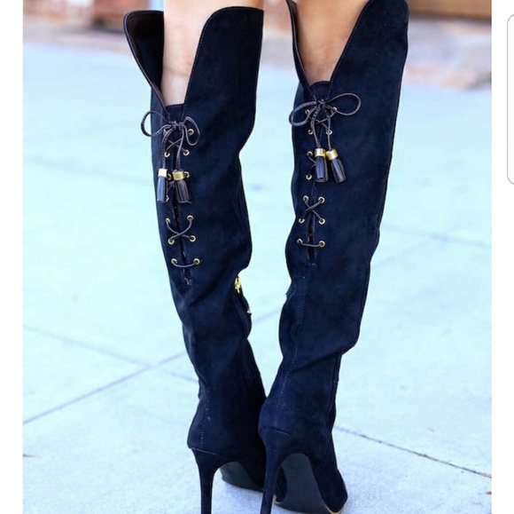 Sam & Libby Shoes - Black suede over the knee boots.